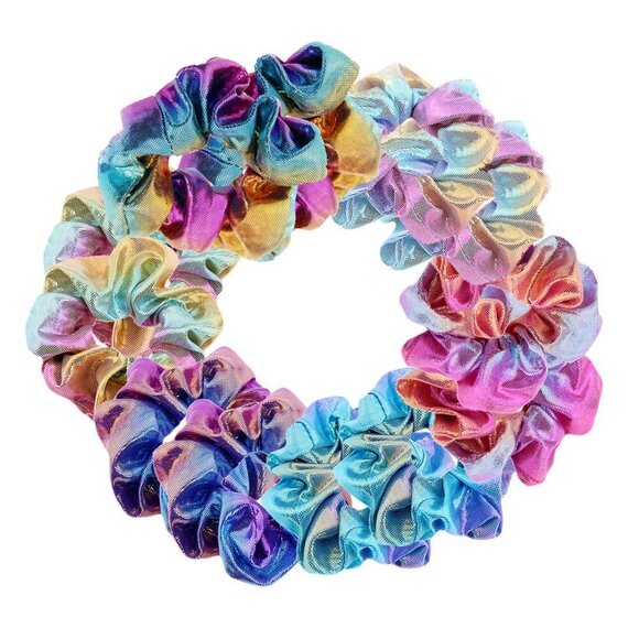 12 Pieces Shiny Metallic Scrunchies Hair Scrunchies Elastic Hair Bands Scrunchy - Picture 1 of 8